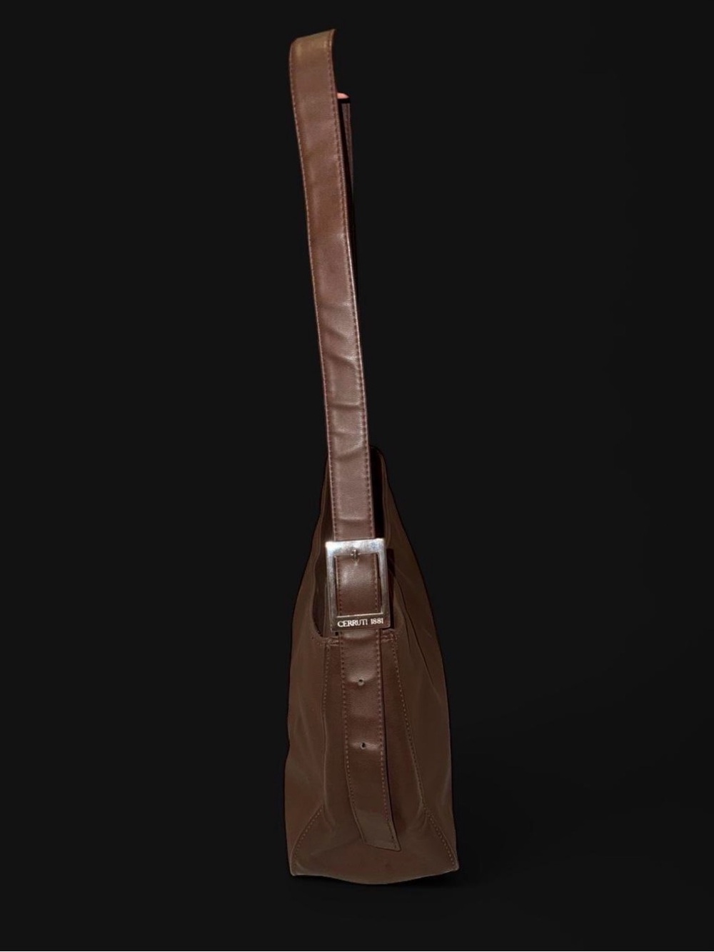 NWOT | Cerruti 1881 Vintage Y2K Brown Nylon Baguette Hobo Bag - Picture 4 of 7